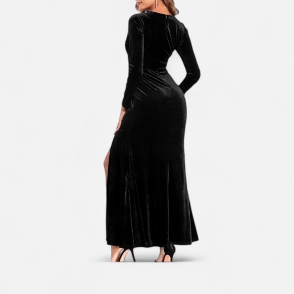 Women’s Long Sleeve Velvet Maxi Dress Black Size Medium Formal Wedding Guest - Picture 2 of 6